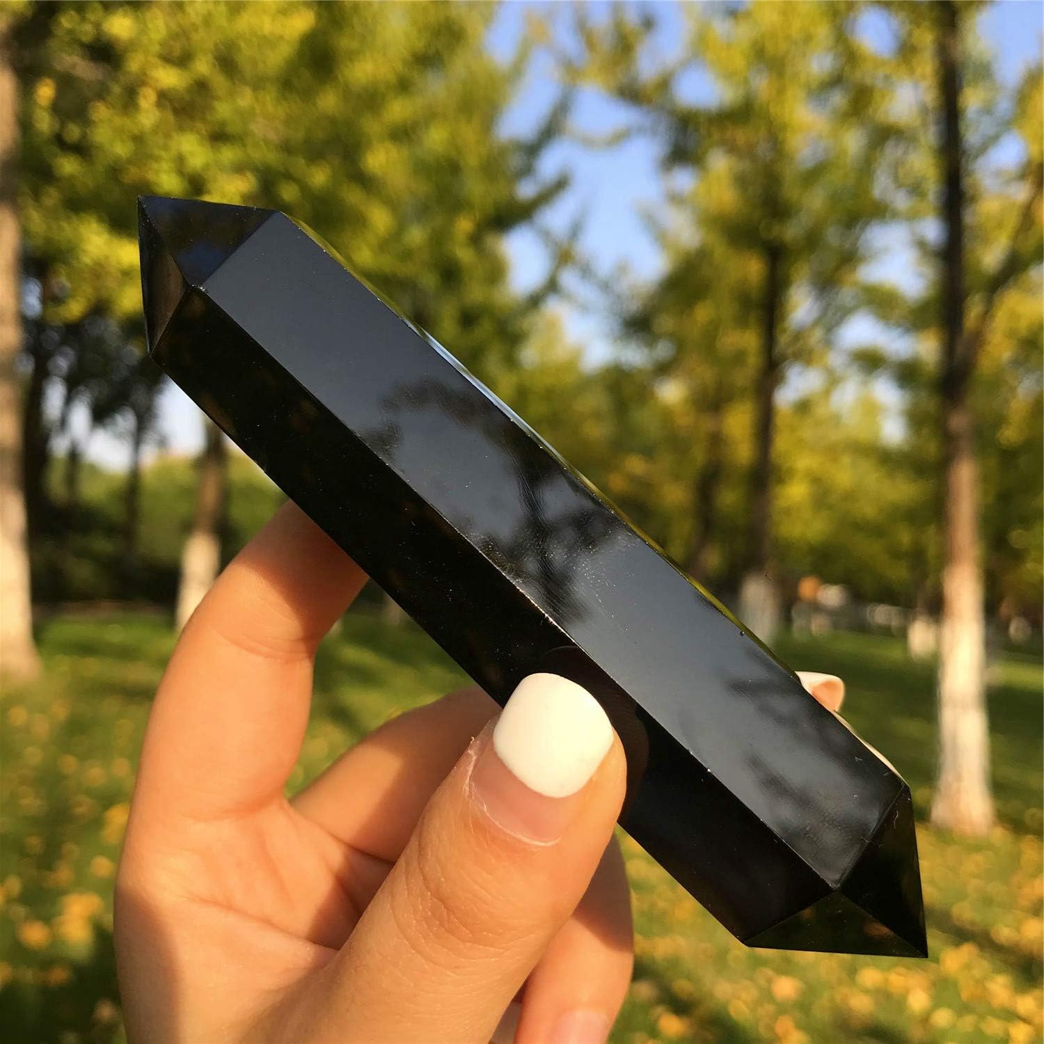 Zenkeeper 1PC Large Obsidian Healing Crystal Double Point, 4" Obsidian Double Terminated Crystal Wand for Office, Home, Meditation, Chakra