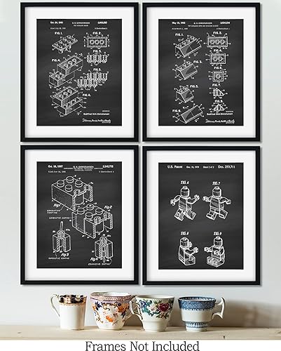 Miniatura 2 de Govivo Legos Patent - Un conjunto de cuatro patentes de Lego - Impresiones decorativas de pared con fondos gris oscuro - ilustraciones sin marco