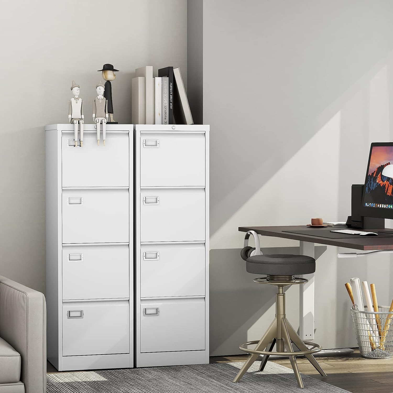 Sightlife Hängeregisterschrank, Aktenschrank Abschließbar mit 4 Schubladen Büroschrank Schubladenschrank Metallschrank Ordnerschrank Stahlschrank Nicht für DIN A4