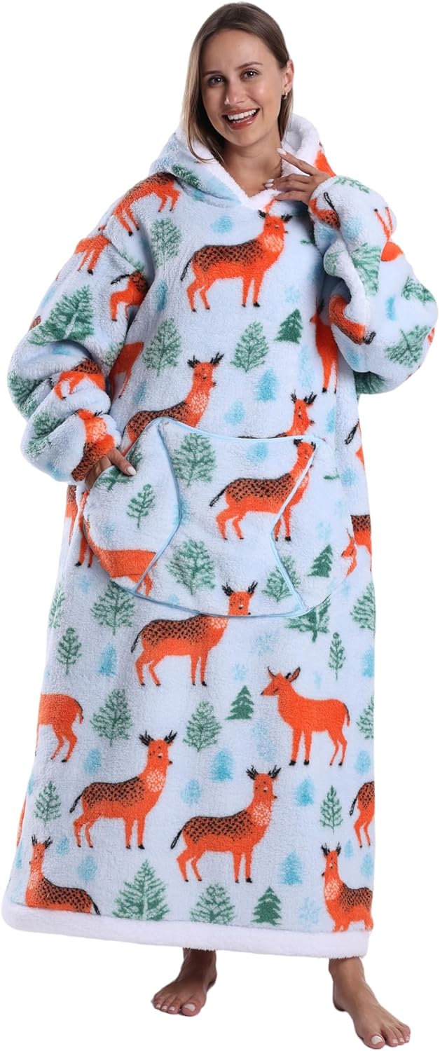 Capecage Blanket Hoodie, Long Hooded Blanket Sweatshirt as Birthday Gifts for Women Men, Long Wearable Blanket for Women Men.