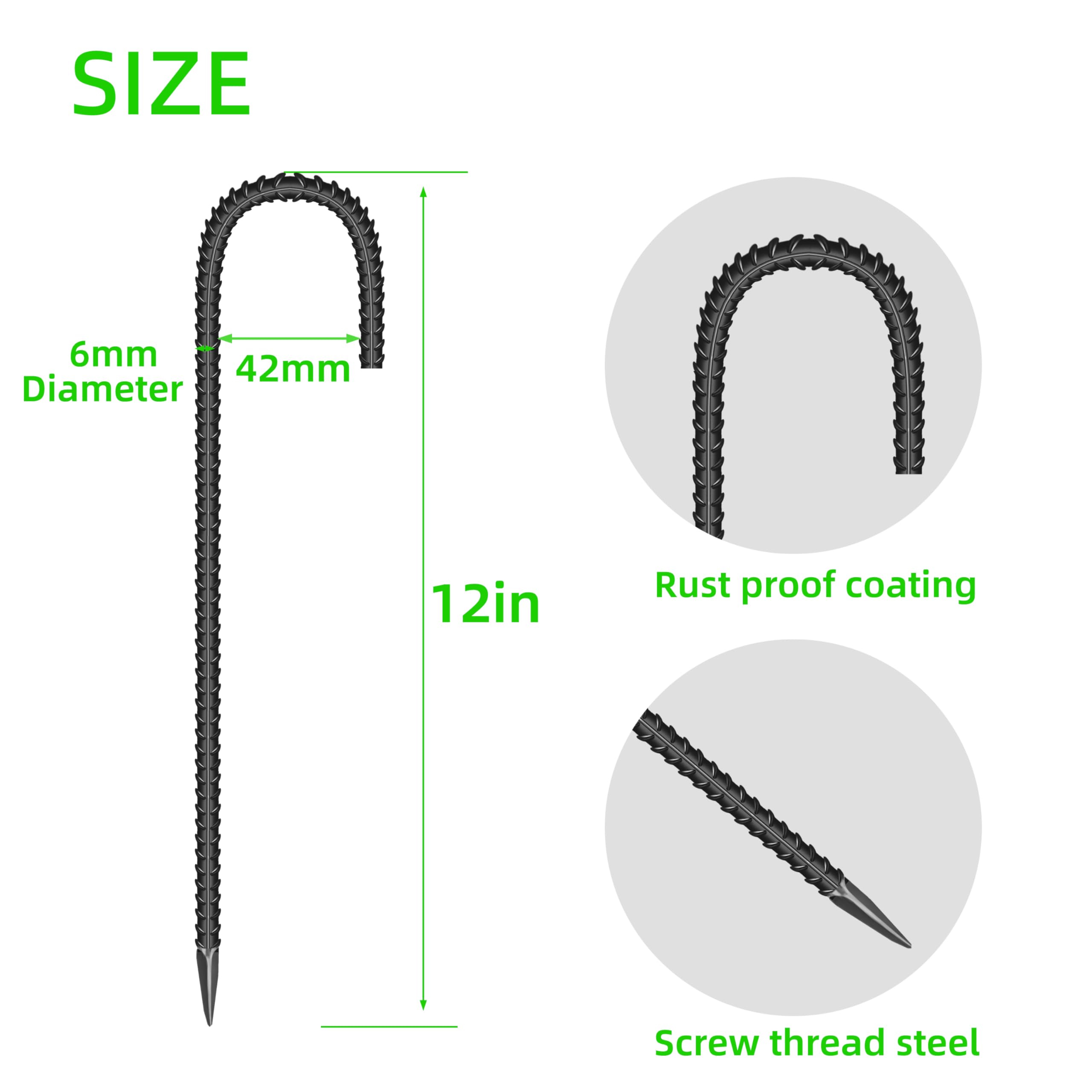 Lot de 20 piquets de sol de jardin en acier galvanisé de 30,5 cm en forme de J – Ancrages au sol robustes pour tentes, kits de position, clôtures et trampolines