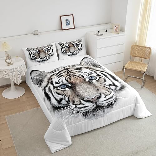 Miniatura 4 de Erosebridal Juego de edredón de tigre para niños, niñas, adolescentes y adultos, tamaño Queen, con estampado de animales salvajes, edredón de piel