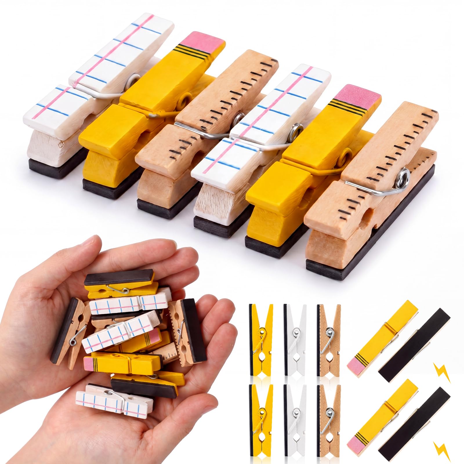 Tenceur Bunte Bleistift-Magnet-Clips für Lehrer, Whiteboard, Kühlschrankmagnet mit Holzklammern, für Lehrer, Kühlschrank, Klassenzimmer, Must-Haves, Wäscheklammern für Fotos, 30 Stück