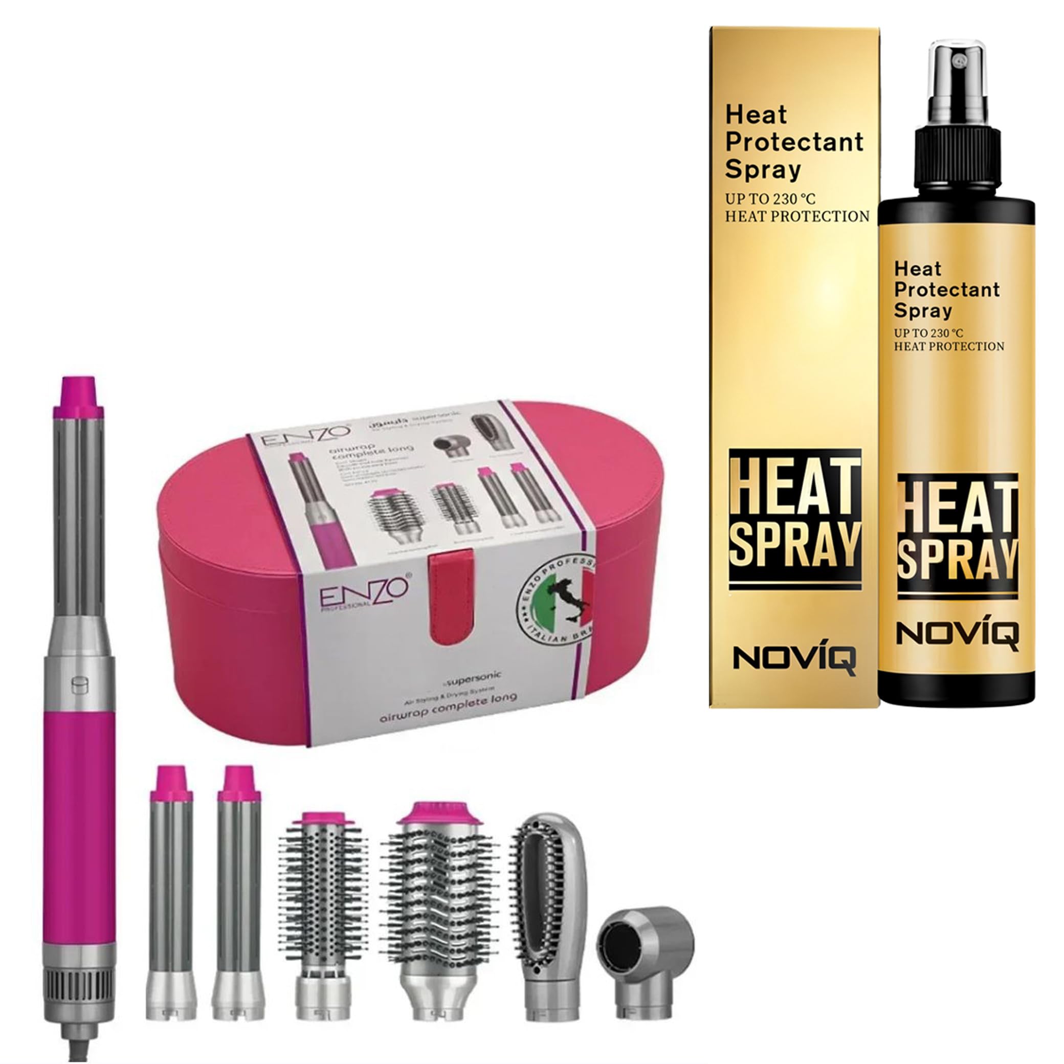 Enzo 5-in-1 Hair Dryer Brush & Air Curler + NOVIQ Heat Spray 250ml |