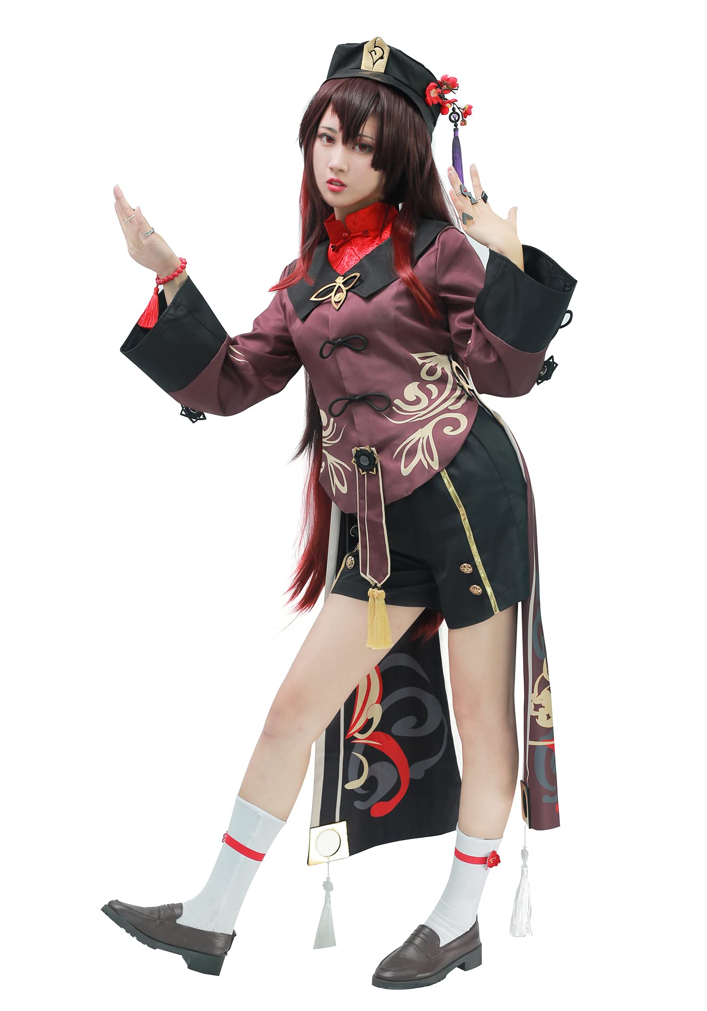 DAZCOS Women's Hutao Cosplay Costume Wangsheng Outfits with Hat and Socks
