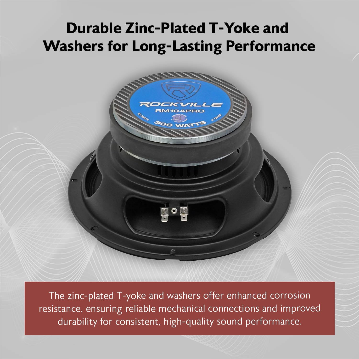 Rockville RM104PRO Mid-Range Pro Car Speaker, 10”, 600W, 4 Ohm, Mid-Bass, Kevlar Cone, Open Basket, CEA Compliant, 56oz Magnet, Perfect for Car Audio