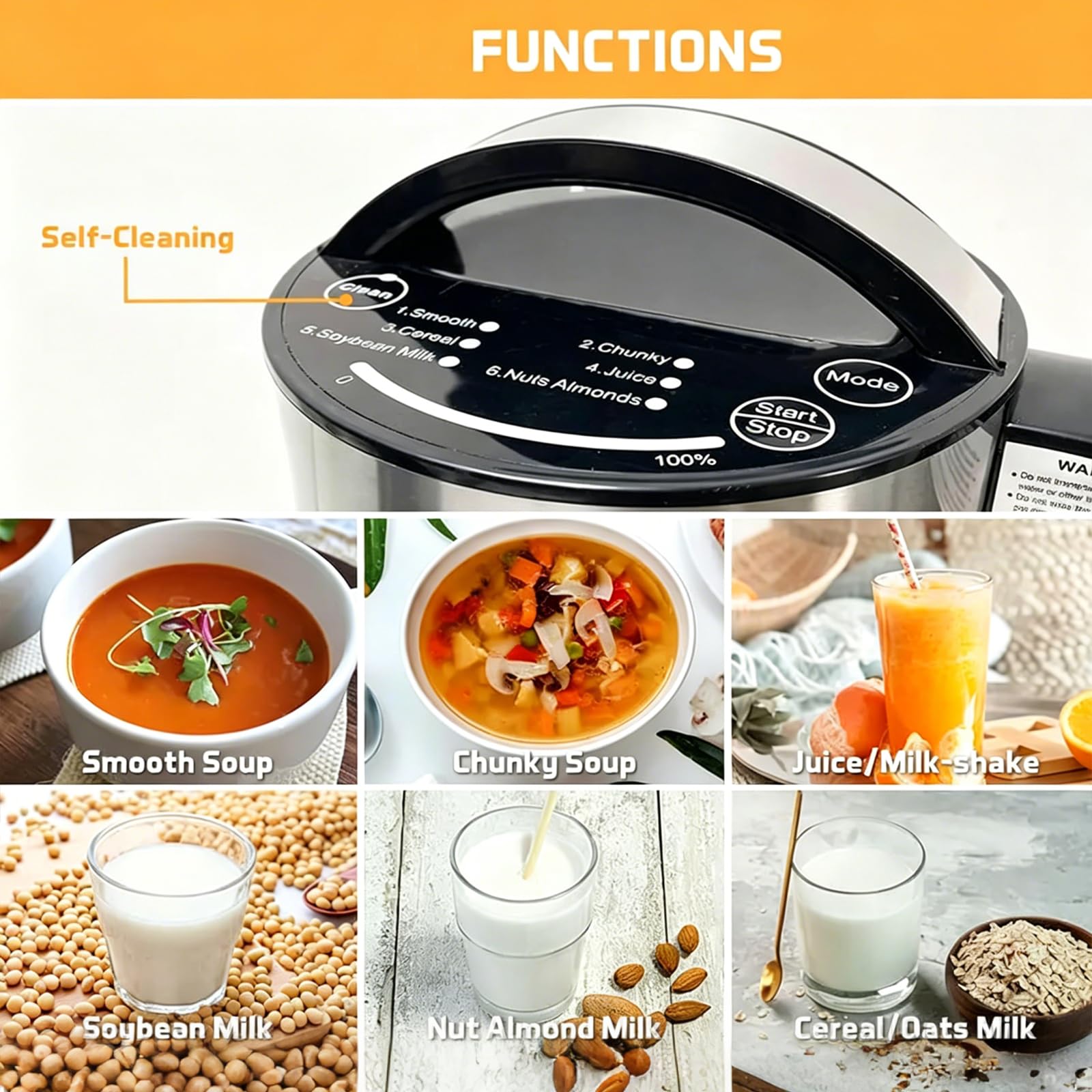 Macchina per latte di soia e noci, 1,5 l, a base vegetale, con set di filtri, barra di avanzamento LED, avvisi acustici per latte di mandorle, avena e porridge