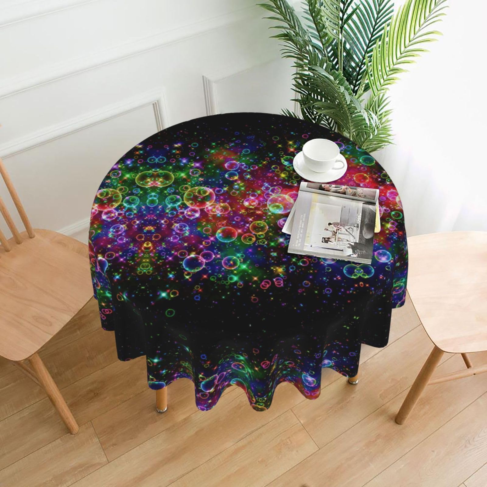 YYHWHJDE Colorful rainbow stars Prints 60in Round Decorative Tablecloth – High-Grade Polyester Throw for Stylish Dining & Event Table Protection