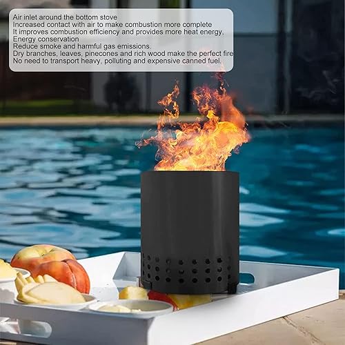 Miniatura 8 de Pozo de fuego de mesa, hoguera para exterior, hoguera portátil de hierro sin humo con soporte, hoguera de leña al aire libre para campamento, patio,