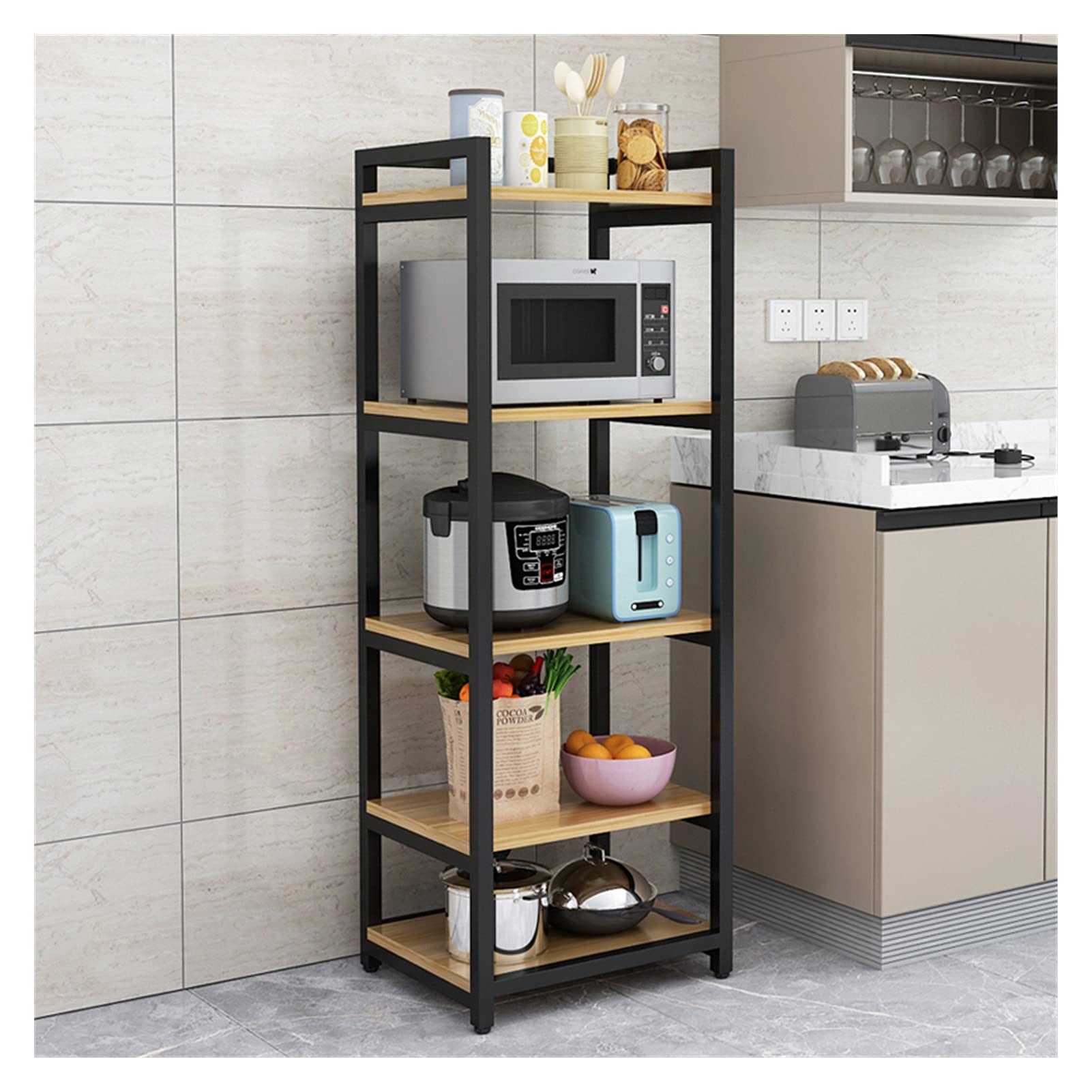 LUCBEI Regale zur Aufbewahrung Küchenmikrowellenständer Boden Lagergestell Kühlschrank Slot Lagerregal Pot Rack Trümmer Sundries Rack 5 Tier Lagerregal (Color : Wit)