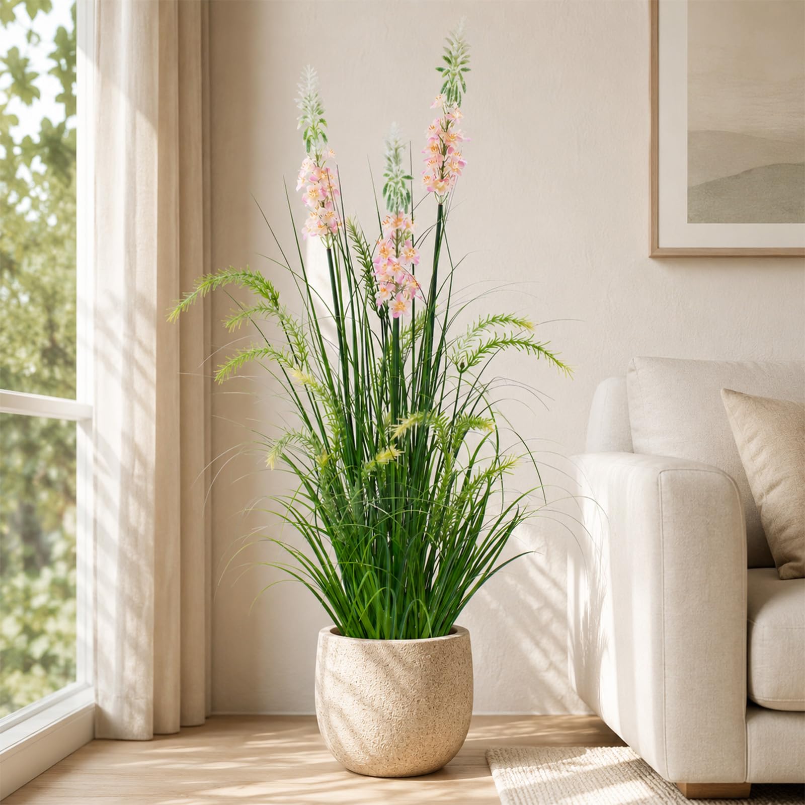Plante Artificielle de 90cm avec Trois Fleurs Plantes Artificielles Interieur Fausse Plante Exterieur pour Decoration Salon Deco Maison Jardin Bureau Mariage Cadeau de Crémaillère (Lot de 2)