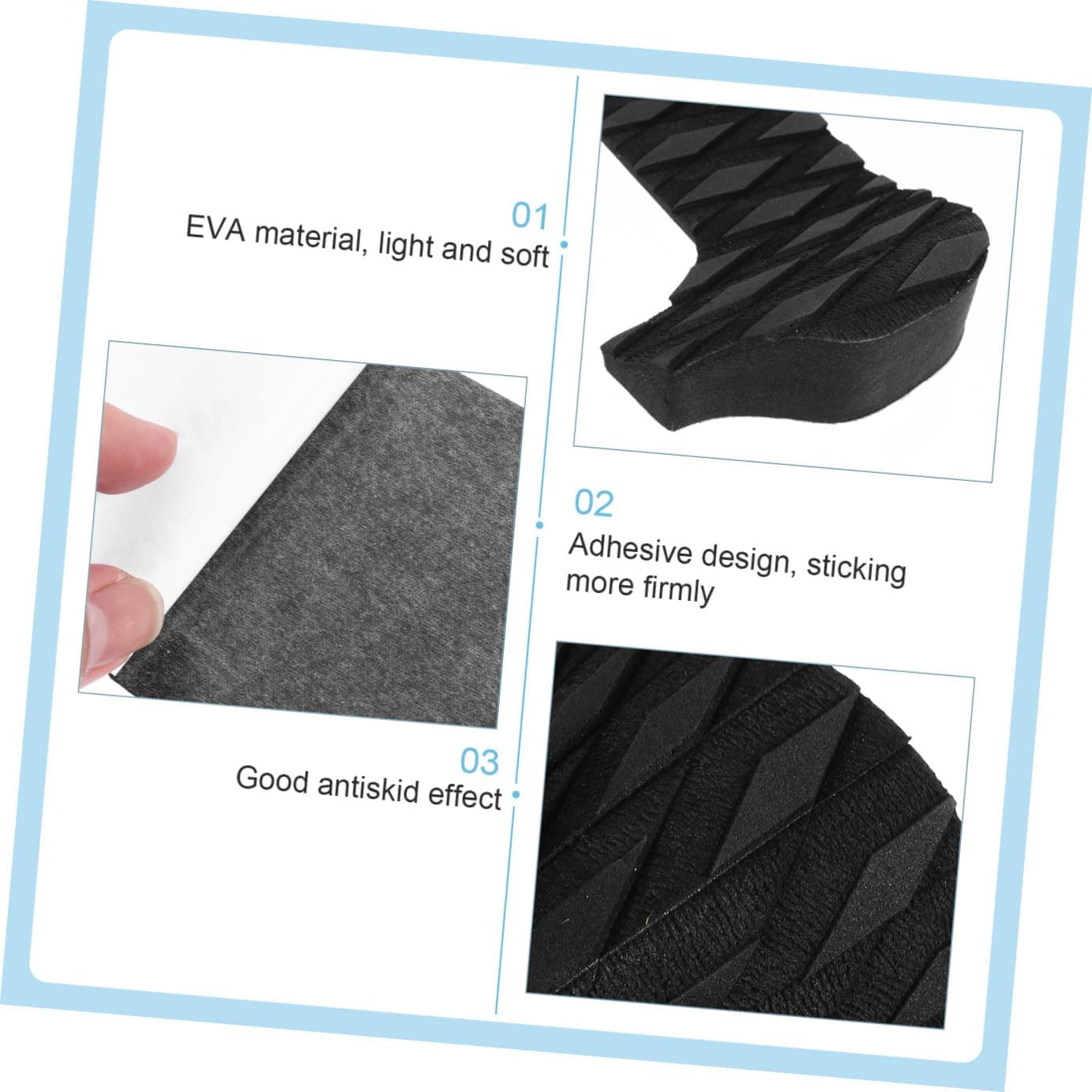 VICASKY 3Pcs Surfboard Traction Pads Slip Pads with Maximum Grip Lightweight Eva Tail Pads for Surfing Easy to Apply Adhesive for All Skill Levels