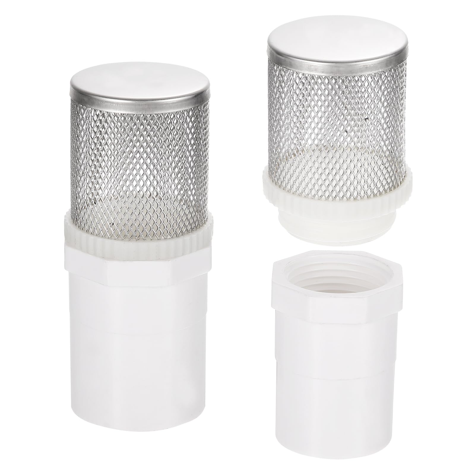 sourcing map 2Pcs 1 Inch 304 Stainless Steel Filter Cover, Hose Inlet Suction Strainer Filter, Connected to DN25 1" PVC Water Pipe to Reduce Solid Entry (90mm Length, 32mm Thread Dia)