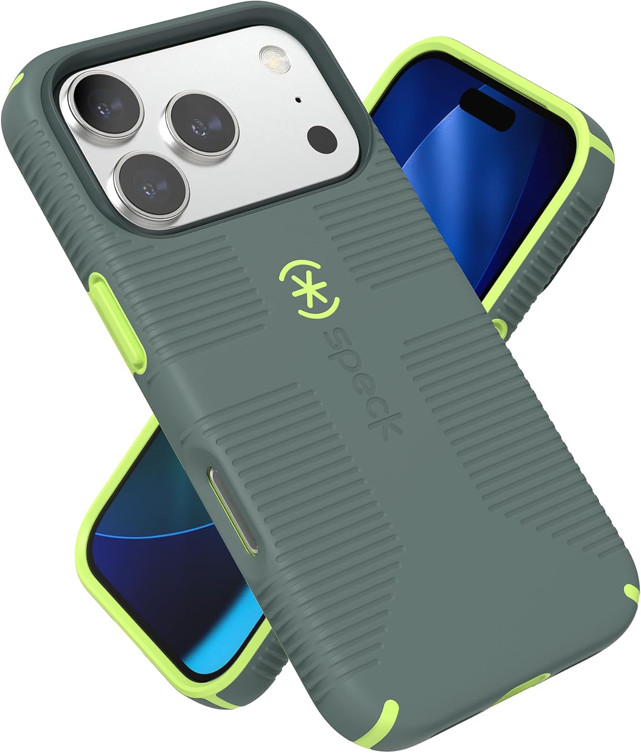 Speck CANDYSHELL Grip +MS Case for iPhone 17 Pro - NEO DRAB/Glow Green | Slim Protective Grip | Drop Protection | MagSafe Compatible