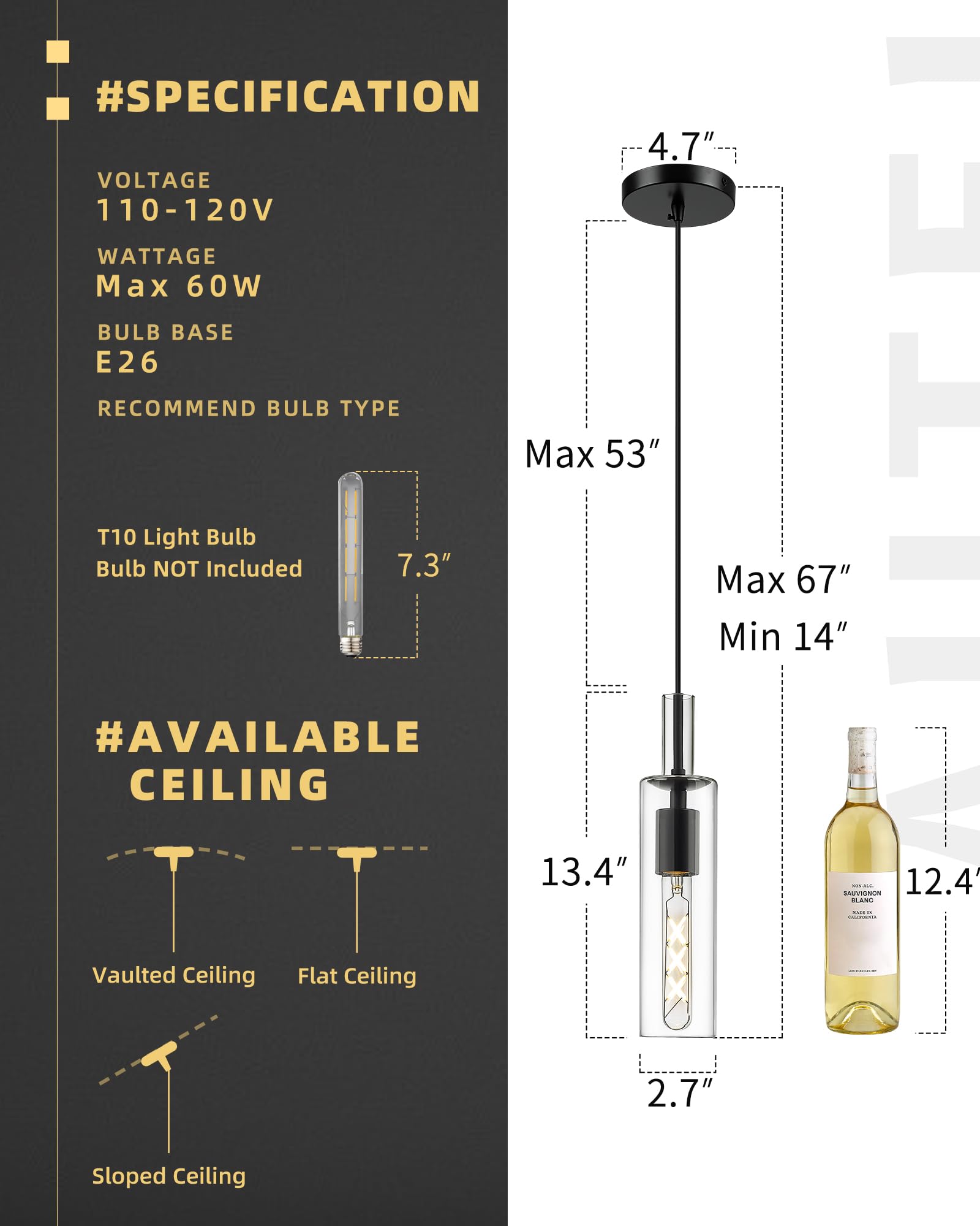 AUTELO 2 Pack Pendant Lights Kitchen Island, Modern Black Pendant Lights, Cylinder Glass Pendant Light Fixtures, Kitchen Pendant Lighting Over Island, H3875 BKNR-2PK