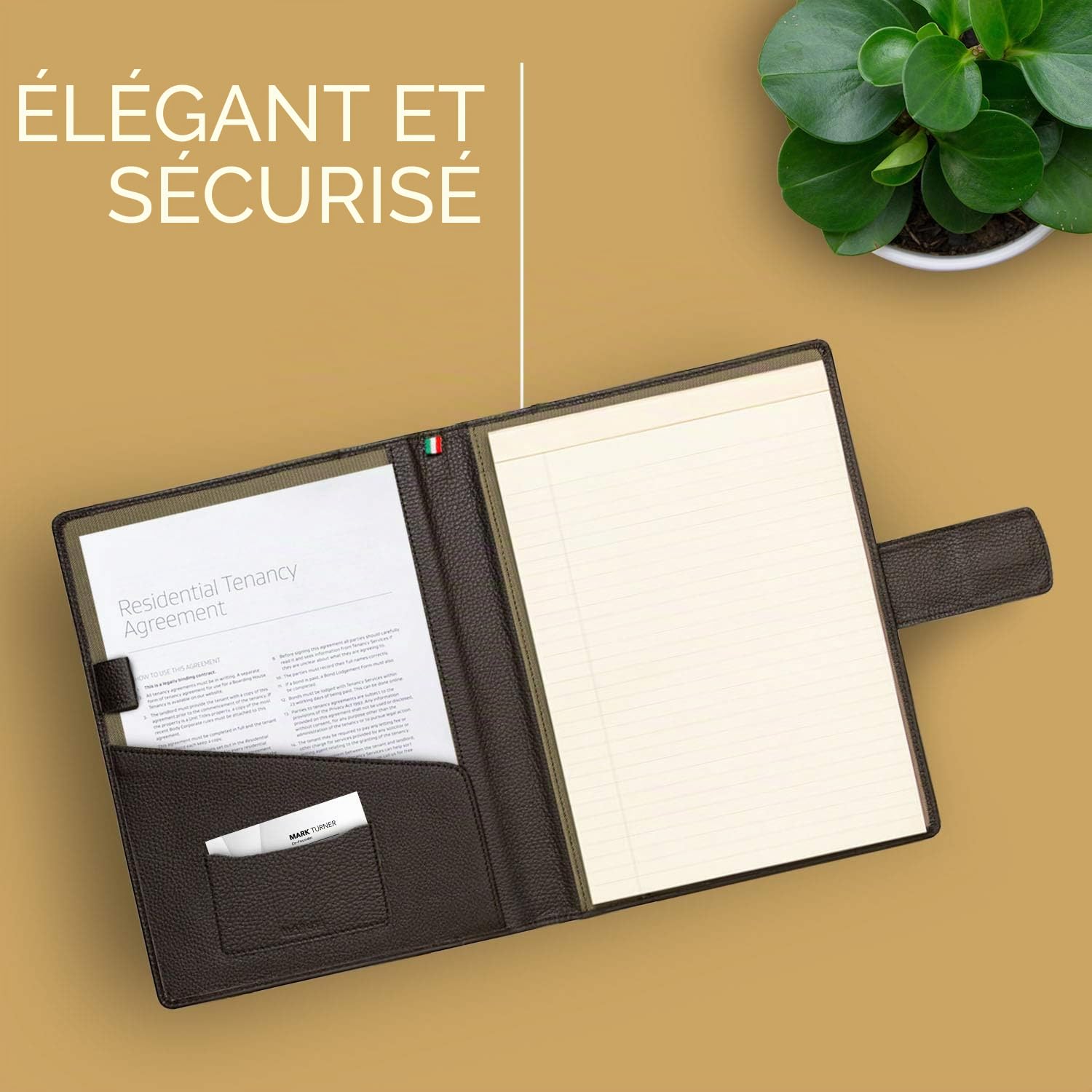Porte Documents A4 100% Cuir Véritable Pleine Fleur Martelé - Conferencier Fabriqué à la Main par des Artisans Experts - Spacieux, pour une Réunion ou en Cours, avec Fermeture Magnétique - Marron