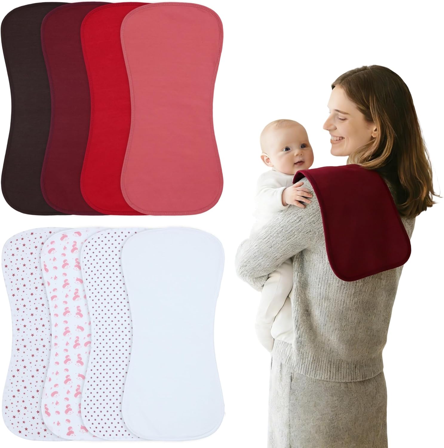 Waterproof Baby Burp Cloths 8-Pack - 4-Layer Super Absorbent Fabric, Extra Soft Plush Spit Up Rags for Newborns Infants, Unisex for Baby Boy Girl, Milk Spit Up Infant Towels