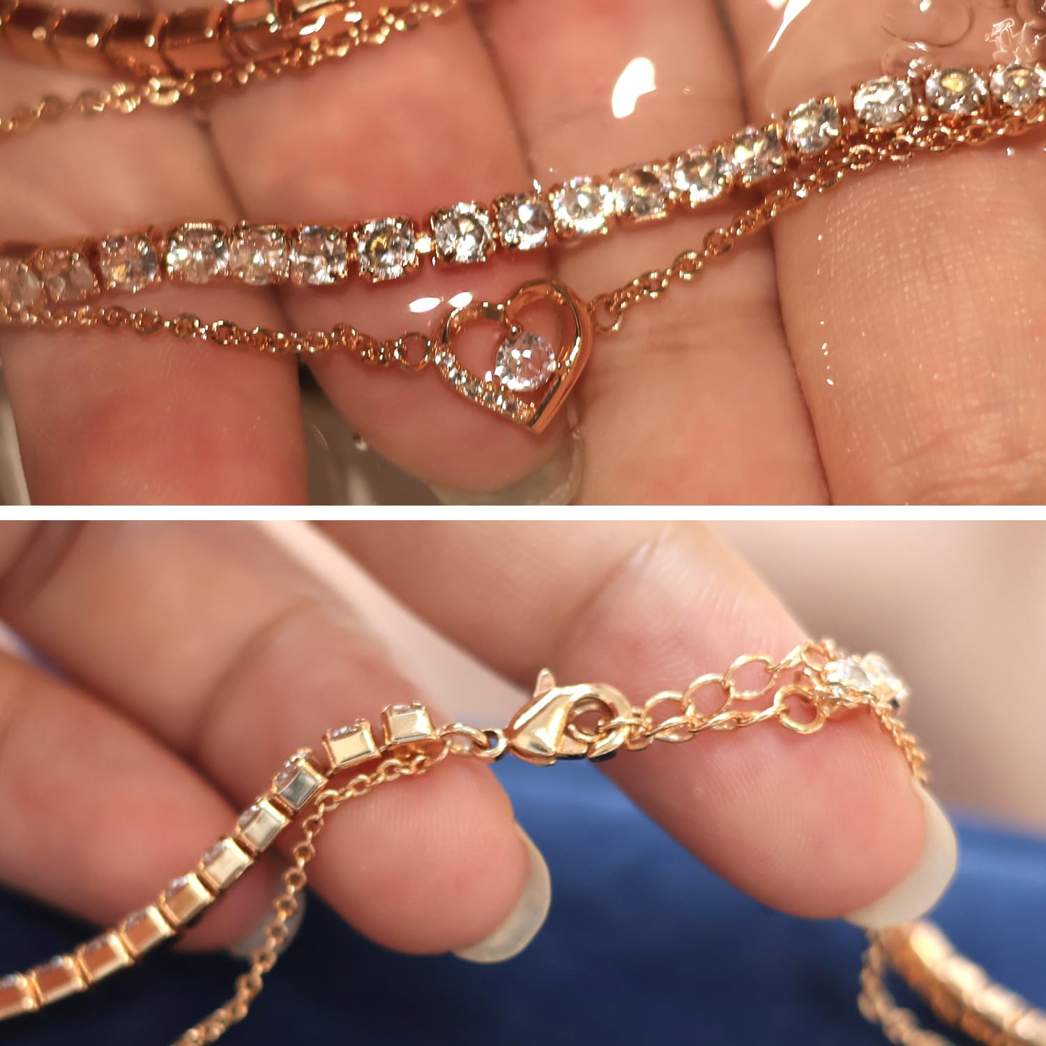 Bransoletka na nogę w stylu tenisowym z moissanitem, 4 mm diamentów hodowanych w laboratorium, grubiej pokryta 18K różowym złotem, regulowana złota bransoletka na nogę dla kobiet, prezent z biżuterii.