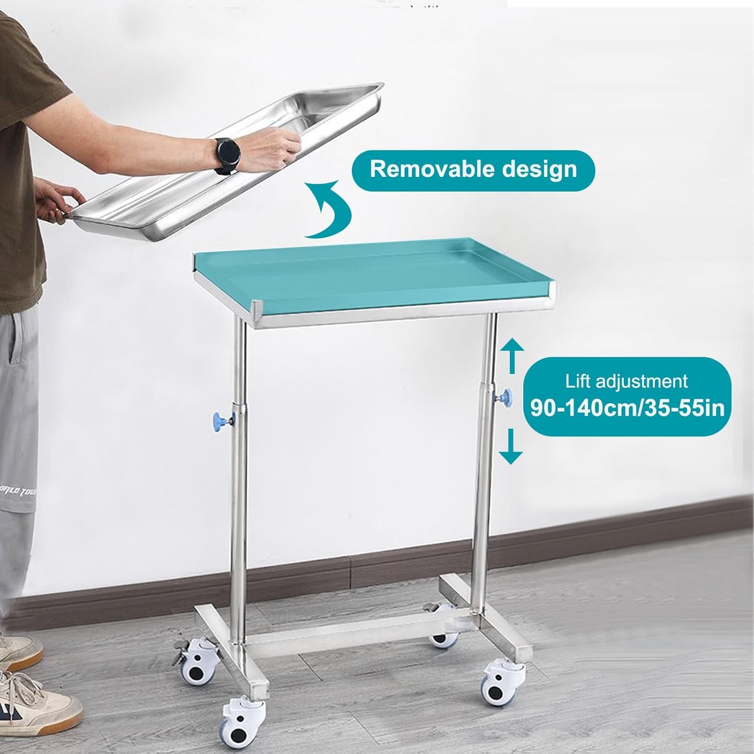 Medical Stand Lab Cart, w/Adjustable Height and Removable Tray Beauty Salon Trolley, Surgical Procedures Hairdressing Storage Tray(60cm/24in)