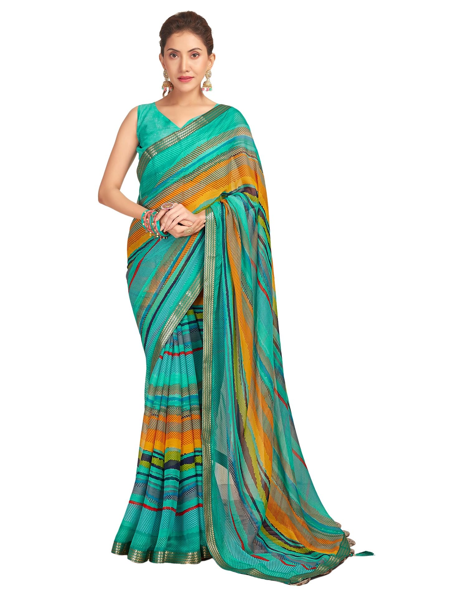 SIRIL Women's Lace & Printed Chiffon Saree with Blouse