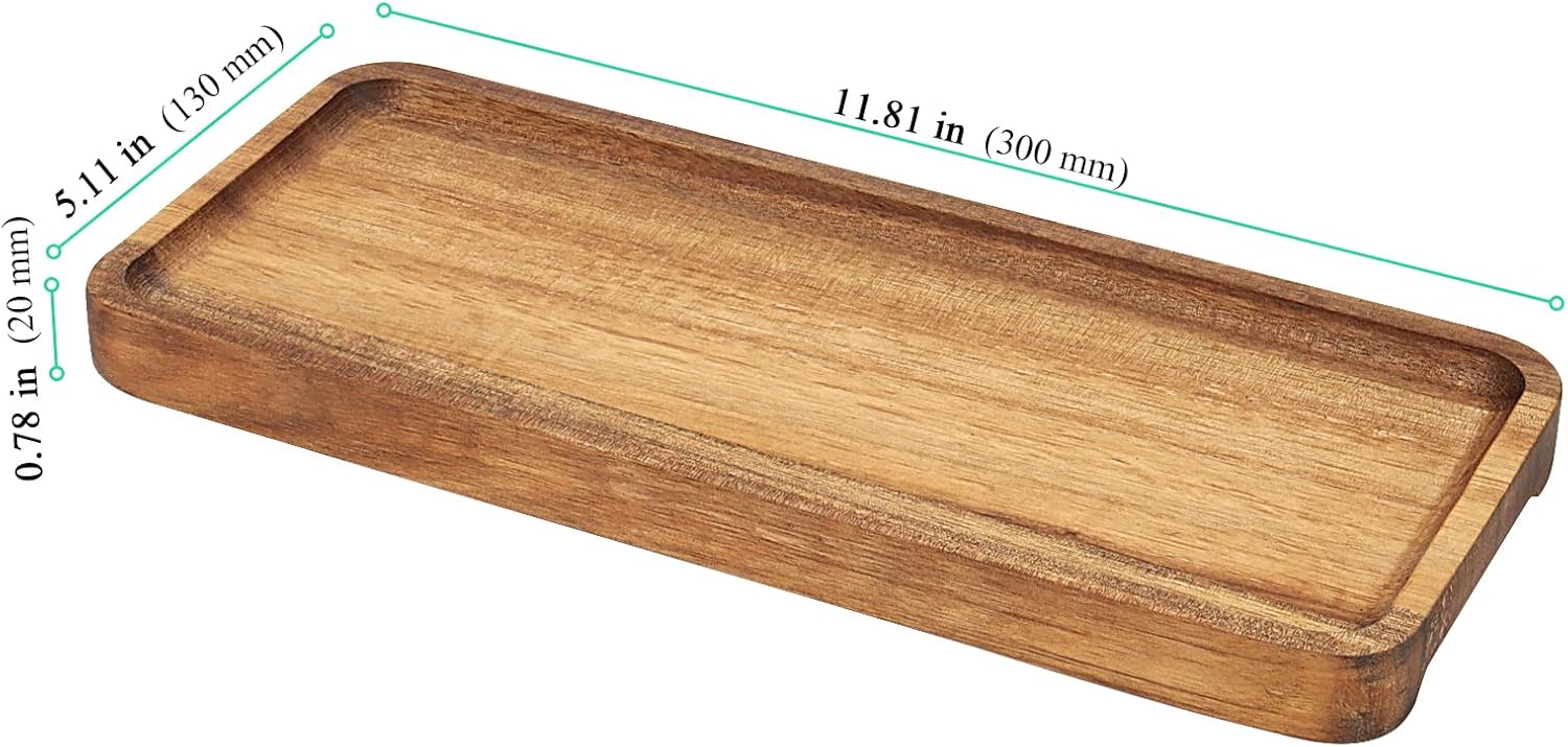 8 Pack 12 x 5 Inches Wooden Serving Platters, Rectangle Solid Wood Serving Tray, Wood Serving Plates for Food