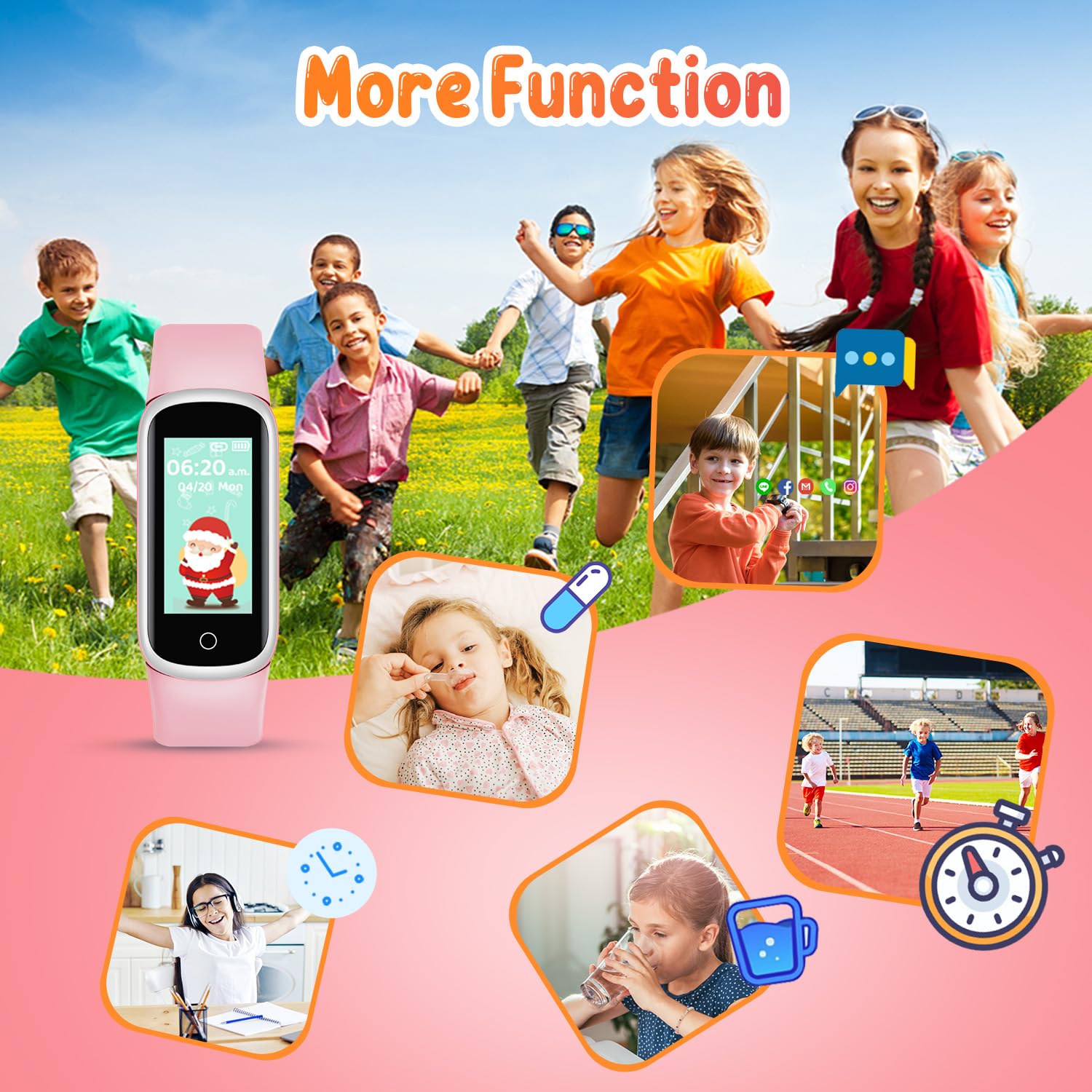 Orologio Smartwatch Bambini Sportivo Smart Watch: Bambino Bambina con Cardiofrequenzimetro da Polso Contapassi Pressione Sanguigna per Ragazzo Ragazze Orologi Digitale Impermeabile per Android iOS