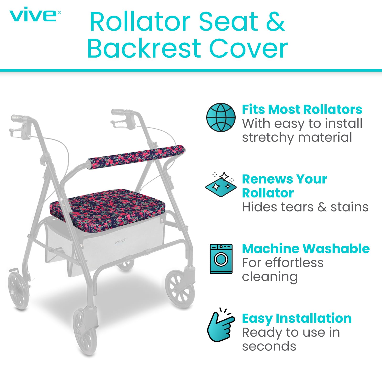 Rollator Seat & Backrest Covers - Washable & Removable -2 Rollator Seat & Backrest Covers - Washable & Removable -2