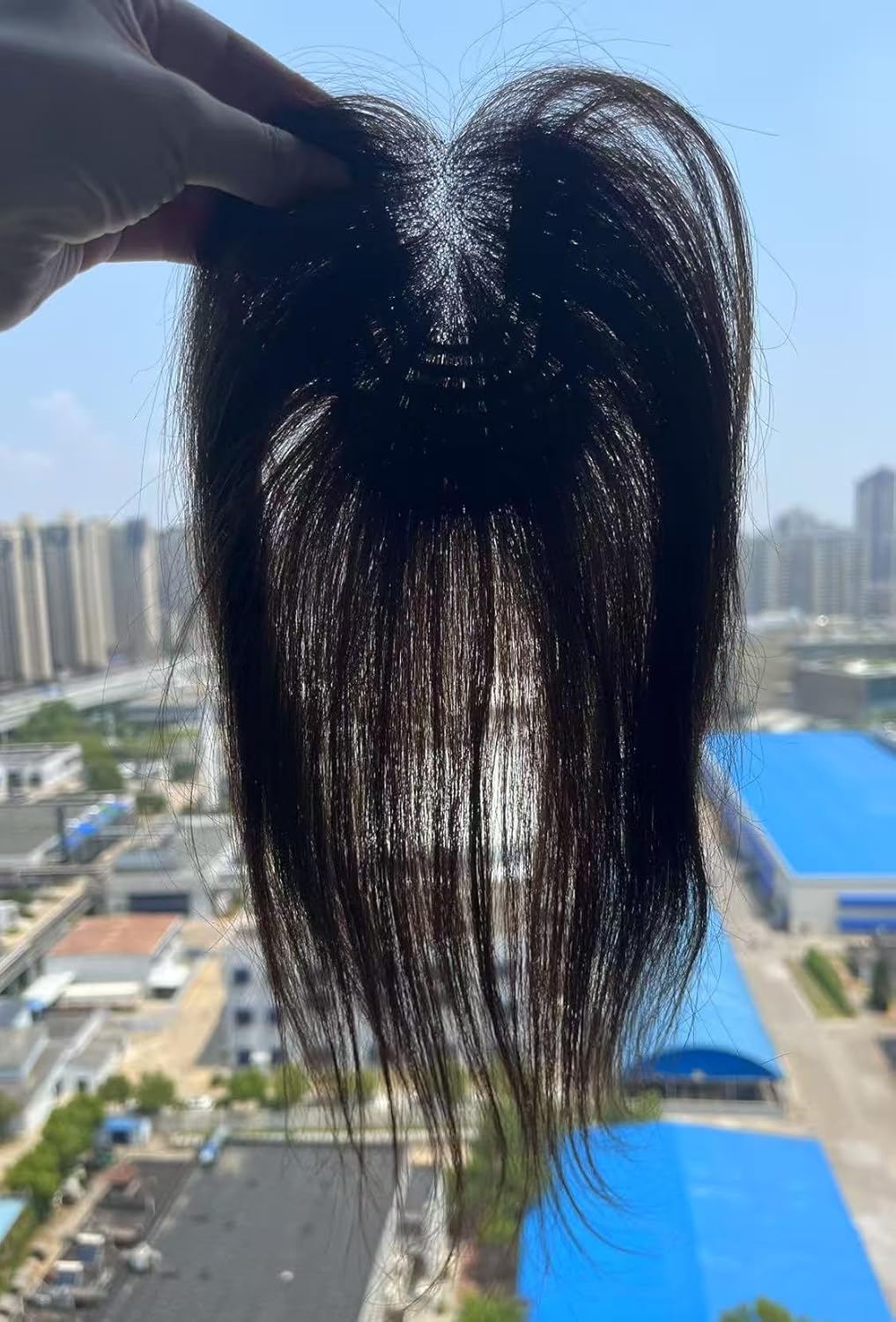 Anemone Borderless Design Lace Human Hair Toppers for Women Clips in False Bangs Fluffy Fringe Hairpiece For Cover Thinning Grey Hair (7 * 9 Brown with Bangs)