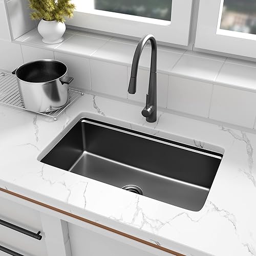 Miniatura 3 de Fregadero de cocina de montaje inferior, fregadero de estación de trabajo de acero inoxidable negro metálico de 32 x 18 pulgadas, fregaderos de