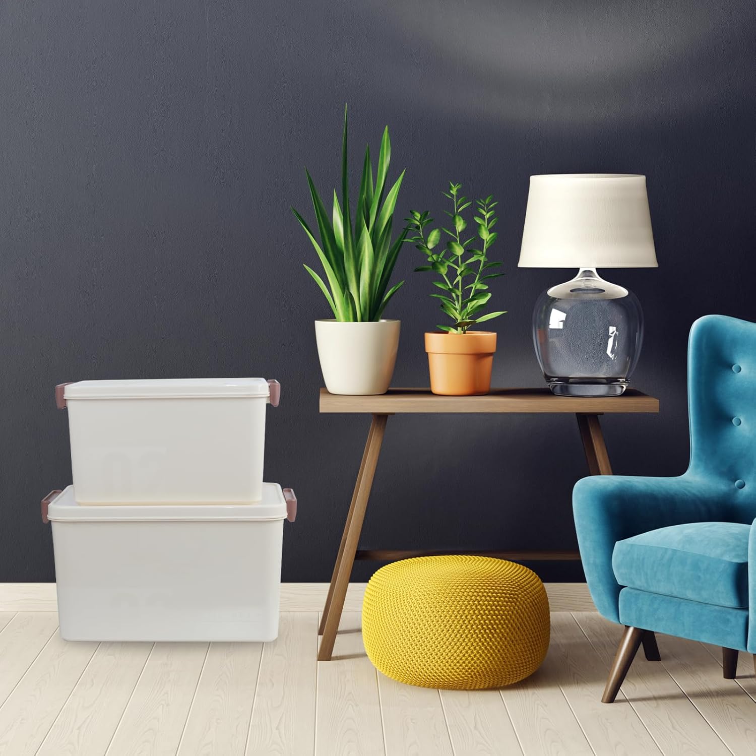 YXQ 2 Packs Plastic Storage Bins with Lids Large Storage Box with Handle Stackable Containers for Organizing, 10L&16L