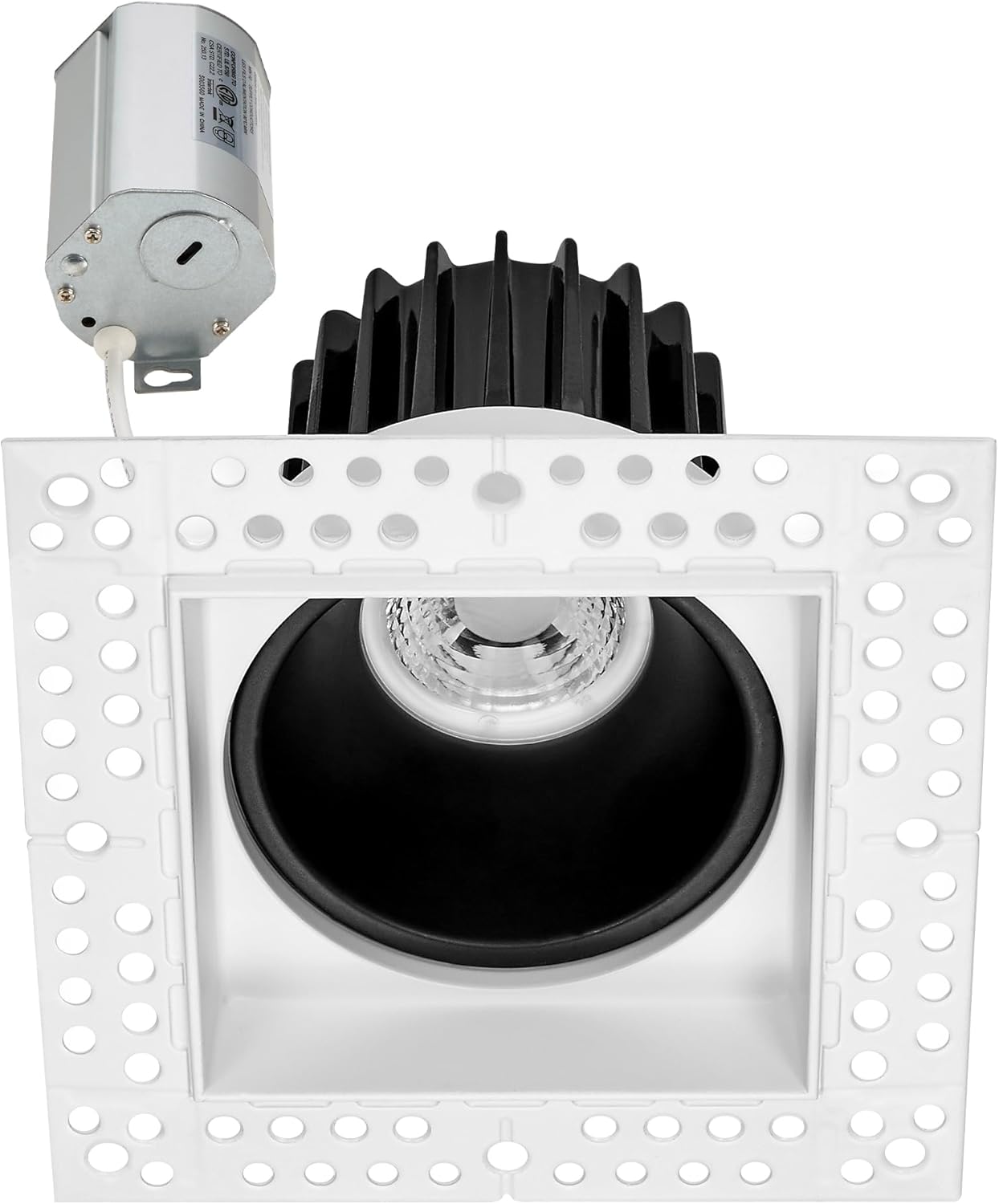 Maxxima 2” Trimless Ultra-Thin Square Recessed Anti-Glare LED Downlight, Canless, 600 Lumens 5 Color Temperature Selectable 2700K/3000K/3500K/4000K/5000K, White Recess Black Baffle, Dimmable, 90 CRI