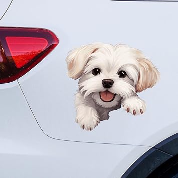 Dog Car Window Stickers 3D Dog Car Sticker and Decal Maltese Funny Stickers for Car Dog Lover Gifts Dog Peeking Vinyl Decal Decals Decor for Refrigerator, Motorcycle, Laptops, and Other Stuff