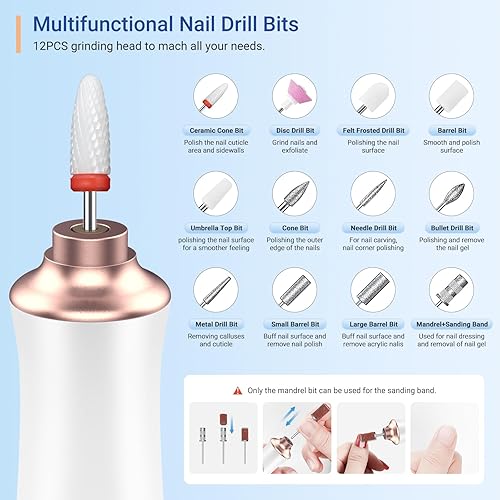 Miniatura 6 de Taladro de uñas eléctrico profesional, kit portátil de manicura y pedicura con soporte, juego de lima de uñas eléctrica inalámbrica, 5 velocidades,