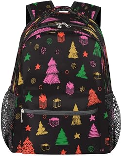 Mochila escolar durável para faculdade, mochila casual resistente à água, para mulheres e homens, árvores de Natal, mochila colorida para laptop, para viagens, negócios, caminhadas, Multicor, Large