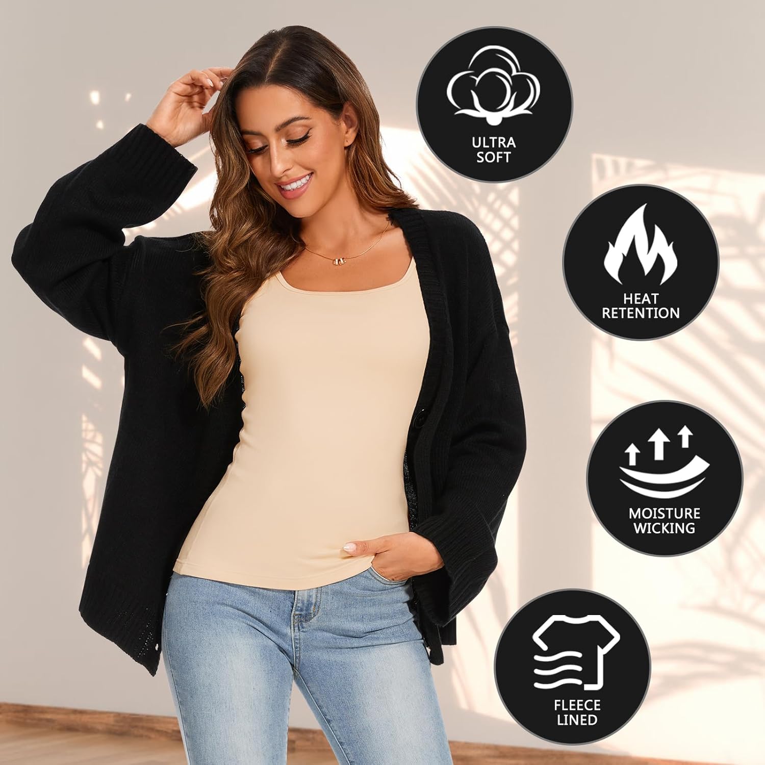 WOWENY Women's Thermal Tank Tops Sleeveless Underwear Tops Adjustable Straps Winter Camisole Fleece Shirts Warm Vest - Image 6