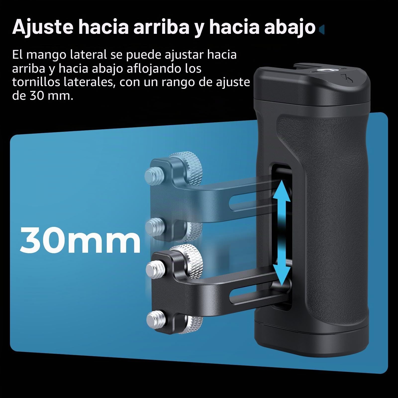 SMALLRIG Kit de Mango Lateral Mini Ligero - Roscas 1 4 20 y Pinza NATO, Capacidad 10kg 22lb, Empuñadura Ergonómica Ajustable Arriba Abajo para Mano Izquierda o Derecha - 5532