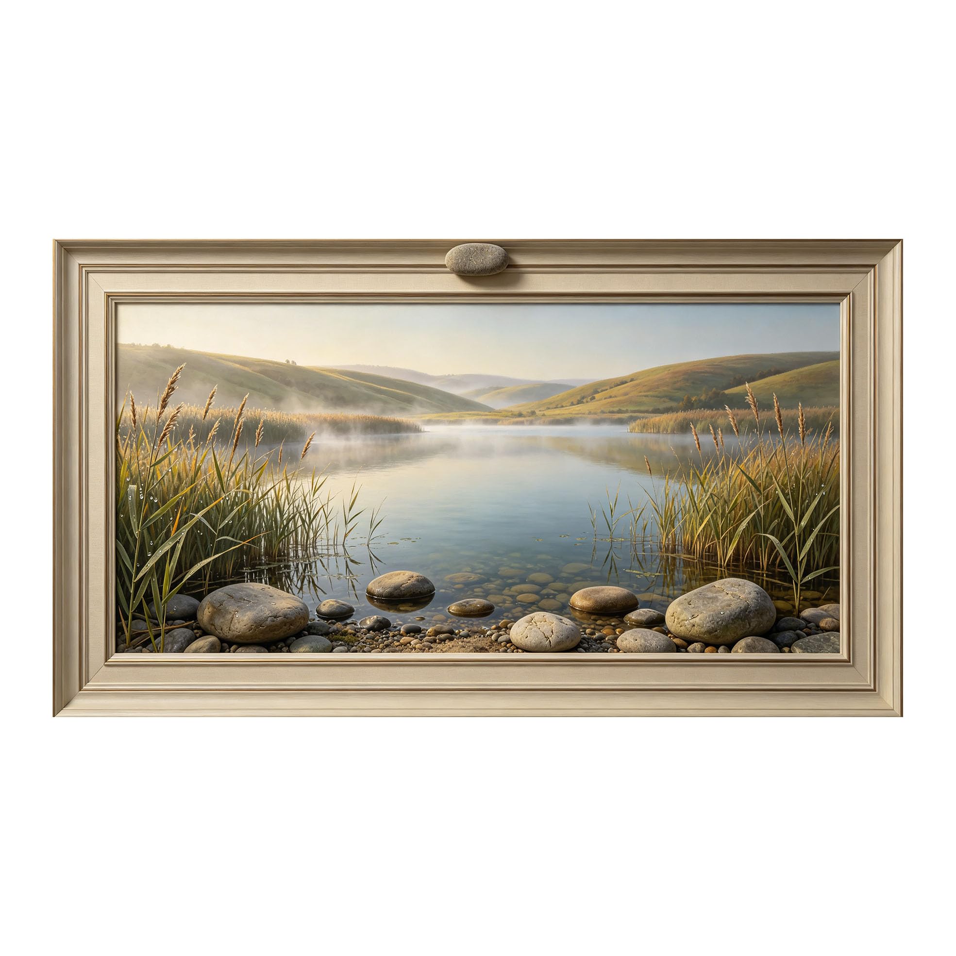 Yzpallescene 3D Framed Wall Art 50cm×100cm Misty Lake Meadow Landscape Panoramic Impressionist Oil Painting Large Size SelfAdhesive Removable Wall Decor Prints Artwork for Living Room Bedroom Office