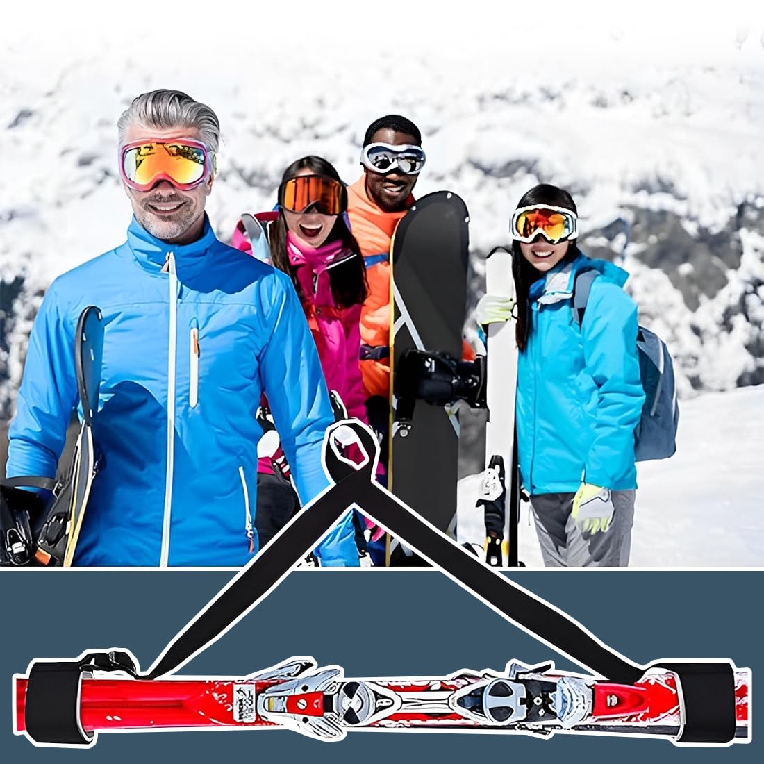 1 Pezzo Adjustable Ski Strap Nylon Polyester For Snowboarding Ski Holders Porta Sci Accessori Sci Ski Straps For Snowboarding Transport (Nero)
