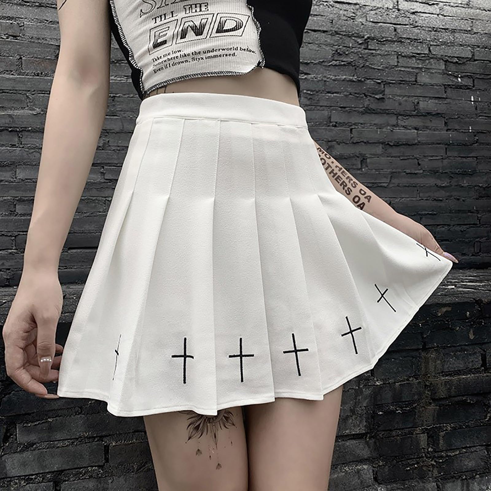 Eyurigaoka damskie gotyckie mini spódnice punkowe Dark Academia estetyczna spódnica o linii A Streetwear sukienka klubowa