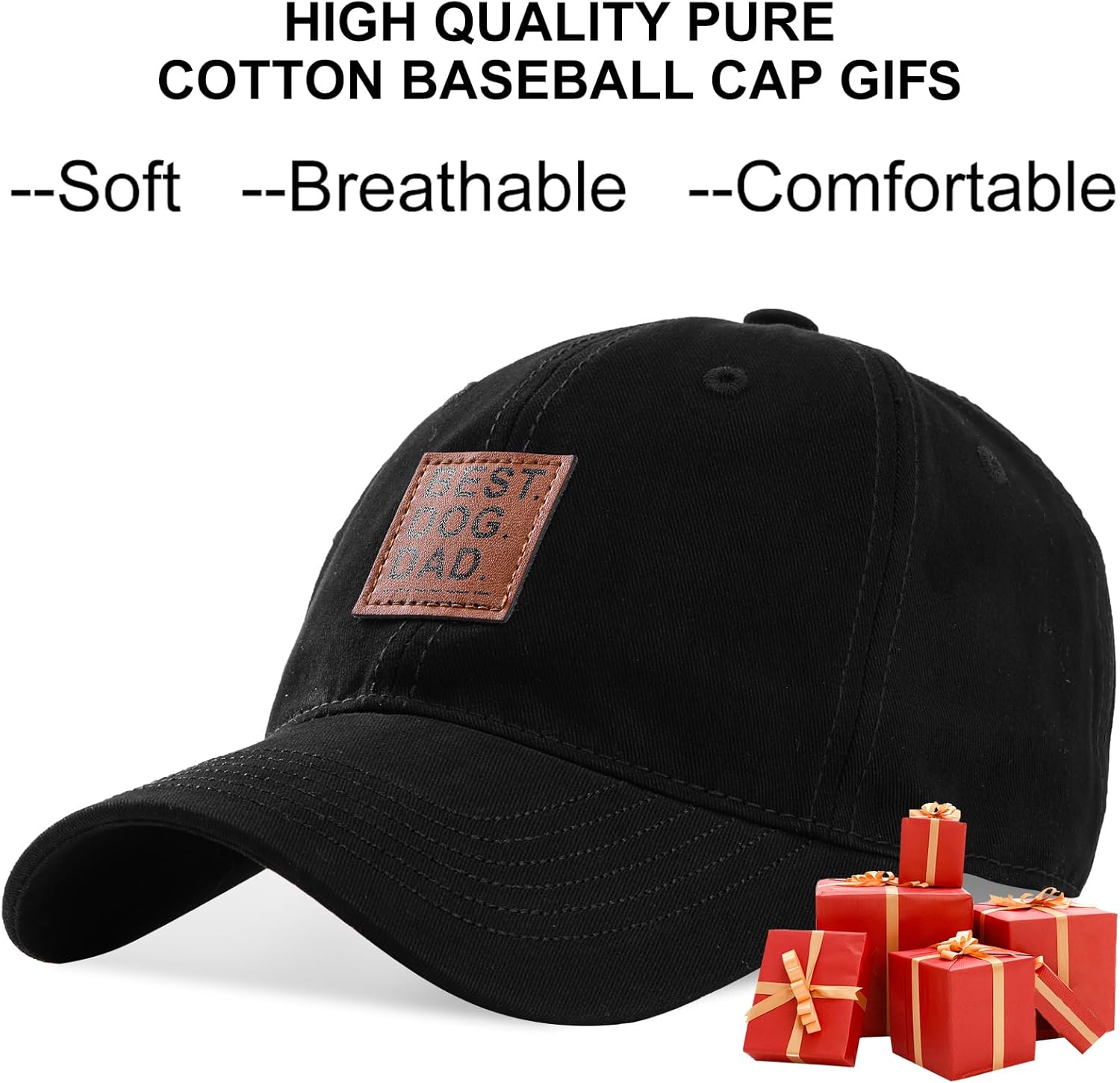 Best Dog Dad Gifts Hat, Fathers Day Birthday Gifts for Dad Baseball Cap Black - Image 3