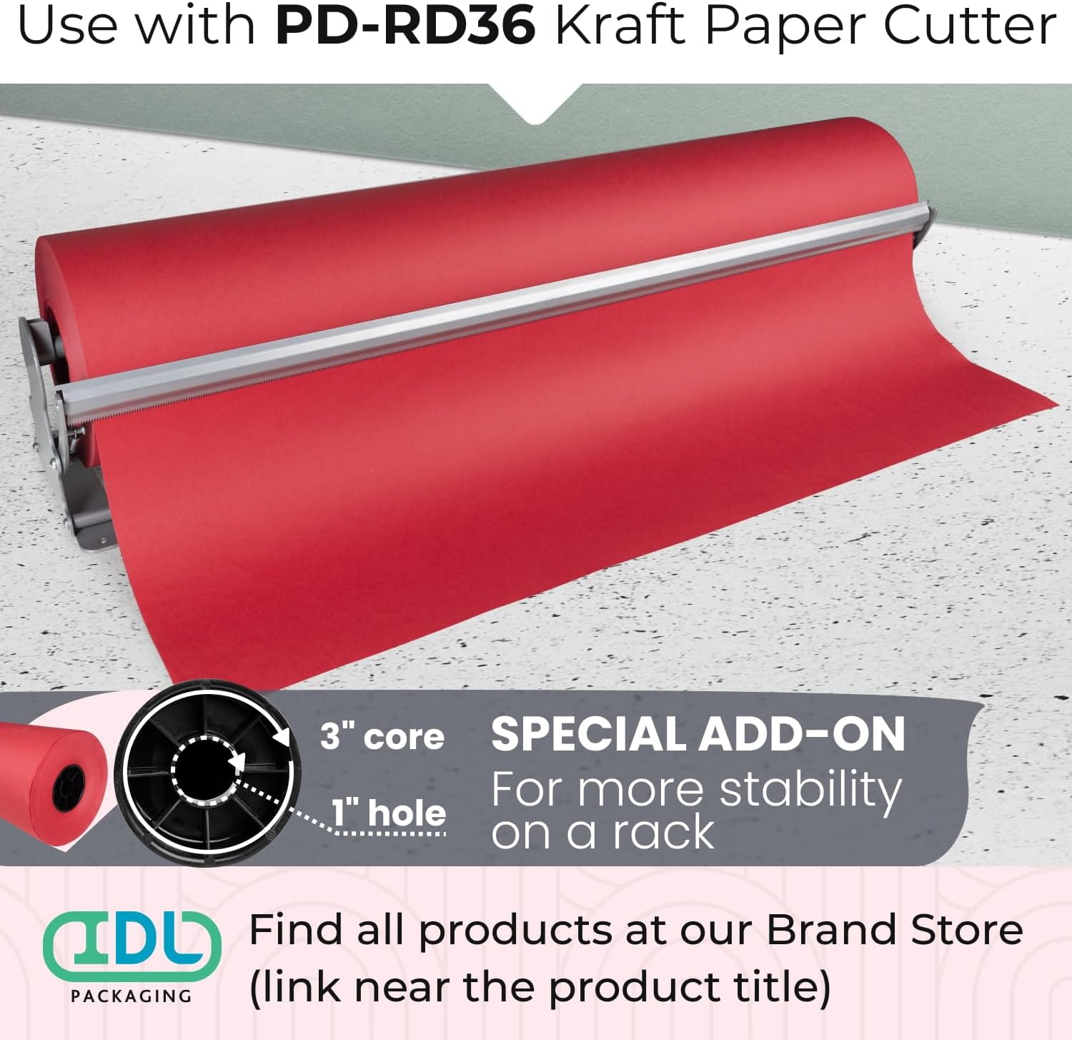 Jumbo Roll Red Kraft Paper 36" x 8400" (700 feet) - USA-Made Craft Paper Roll 45 lb Thickness - Art Paper Roll for Gift Wrapping, Moving and Packing - Packing Paper by IDL Packaging