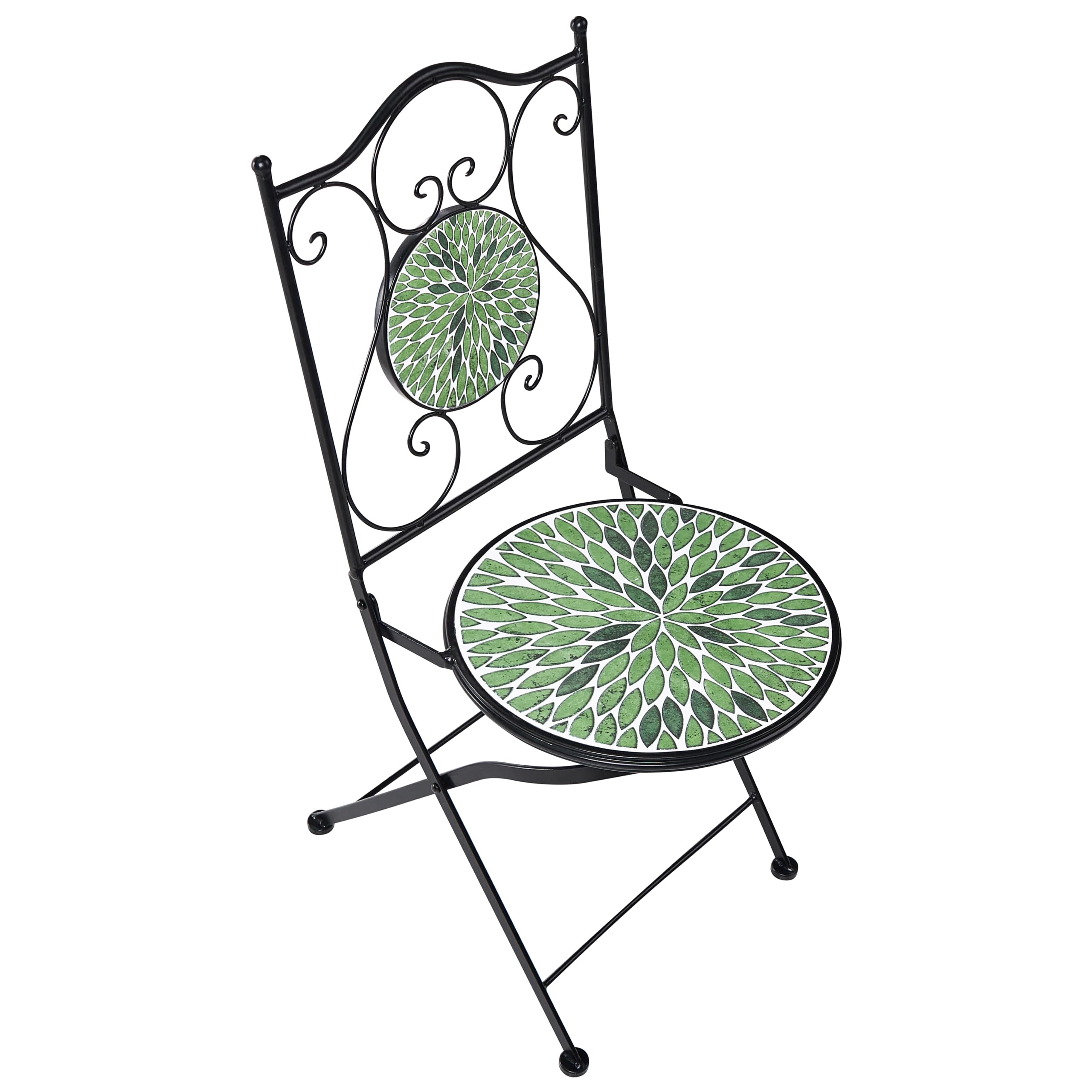 Beliani Set da giardino in metallo 2 sedie in stile ferro battuto pieghevoli con piastrelle in mosaico ceramica nero