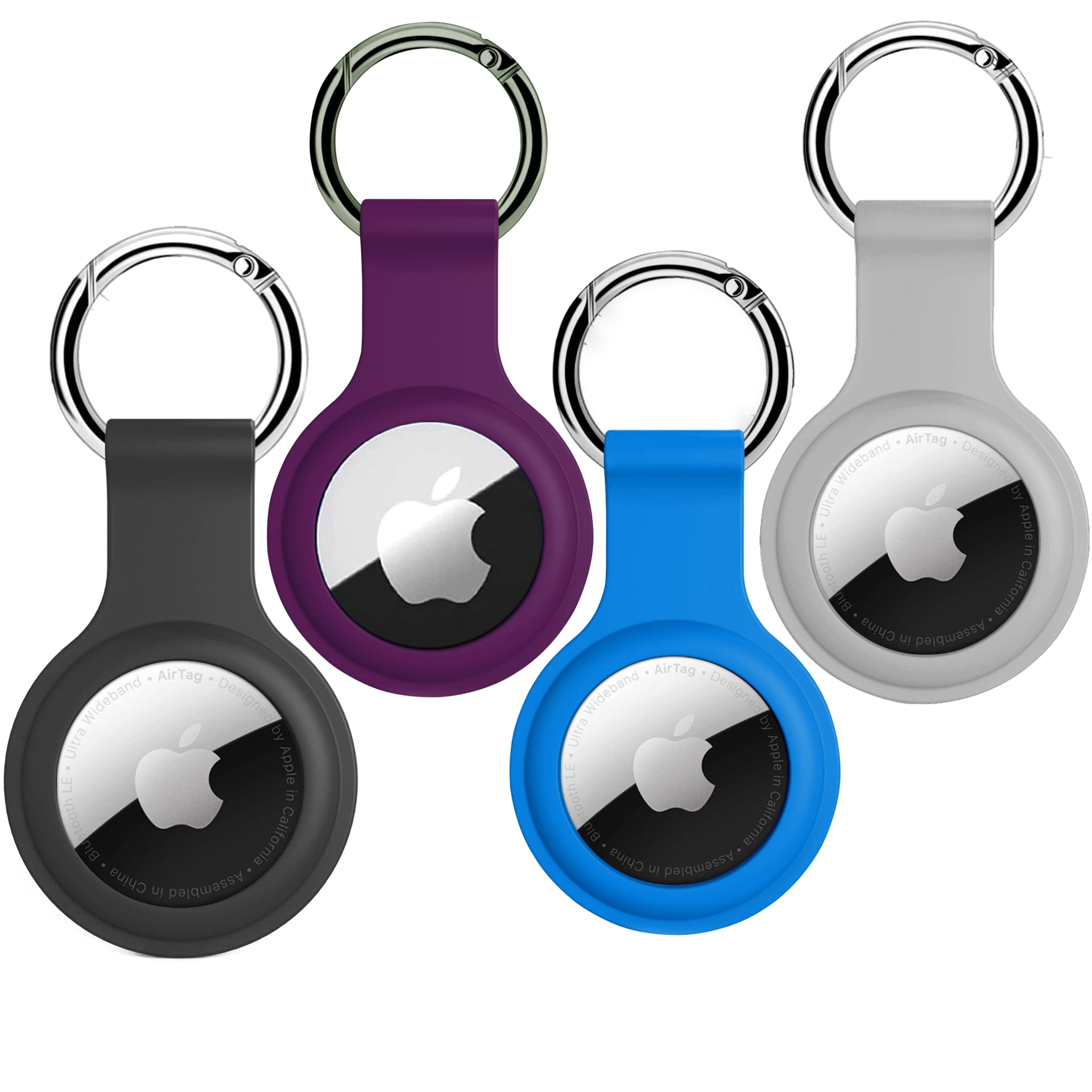 SQUIF Pack of 4 Airtag Case for Apple Airtags Silicone Case Protective Cover for Airtag Case Locator Tracker Anti-Lost Device Keychain Protection Sleeve (Black_Sky Blue_Purple_LightGrey)-image-4