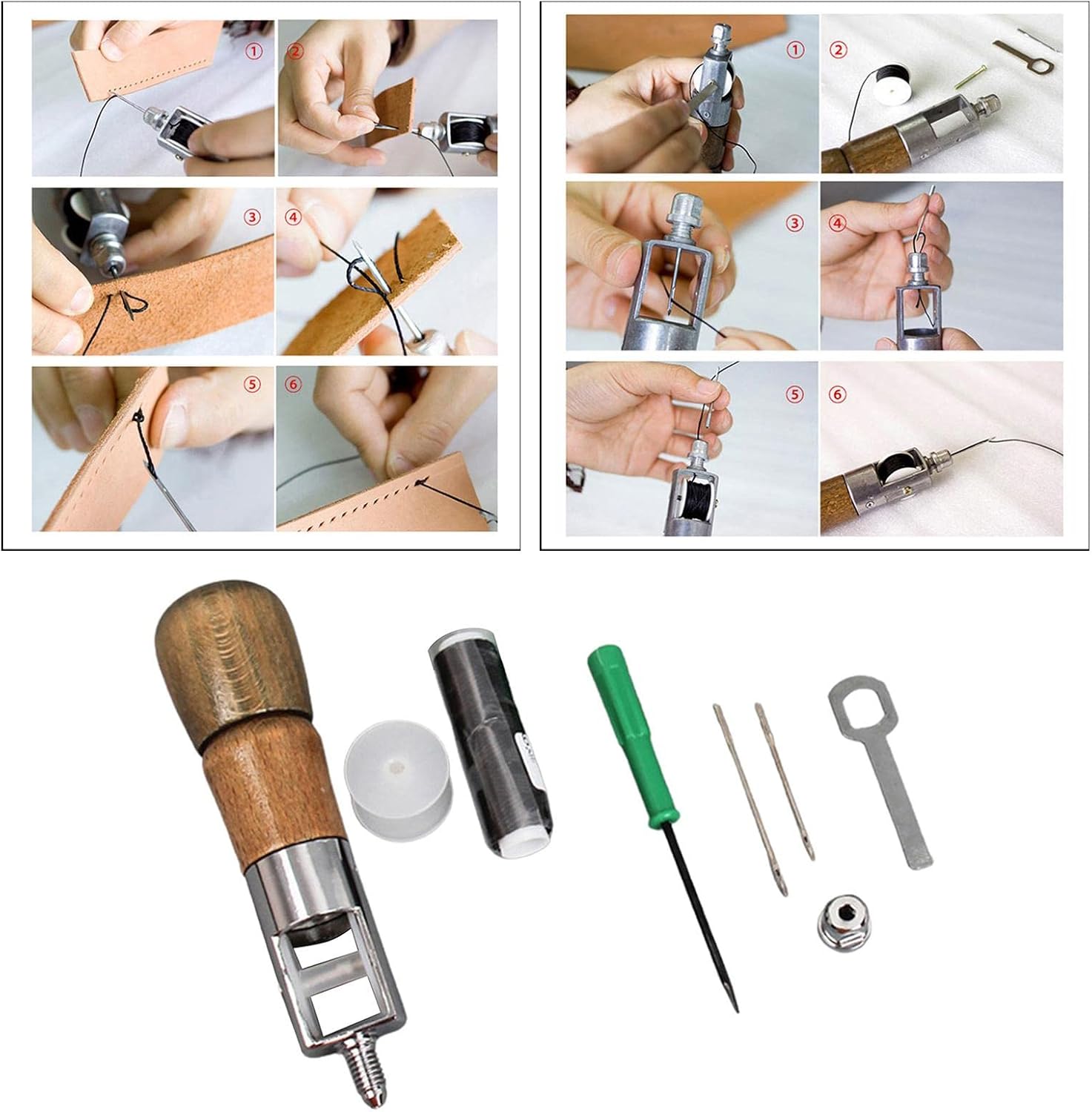 Luzhengyang 8pcs/Set Handmade Sewing Awl Stitching Craft Shoe Repair Needles Thread Kit for DIY Heavy Fabrics Repairing Process