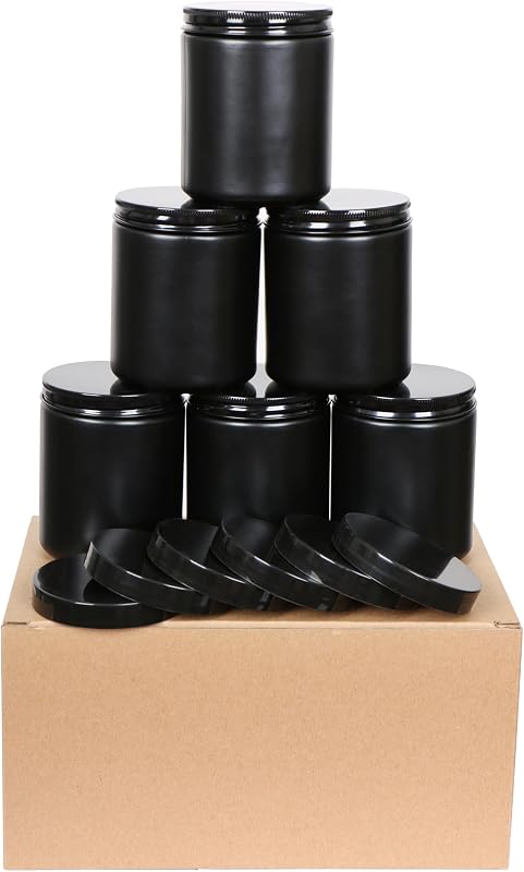 KIGITIK Conjunto com 6 frascos de vidro preto de 237 mL com tampas metálicas e plásticas