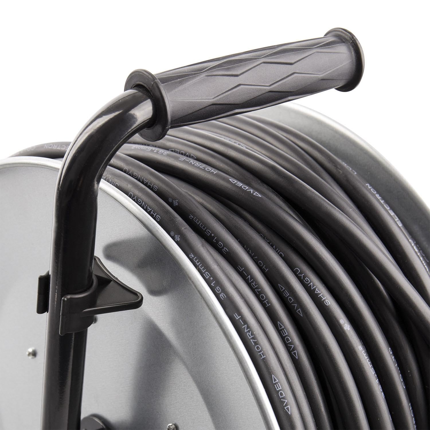 LEDKIA LIGHTING - Carrete Alargador de Cable 50m | 4 Enchufes con Tapas Protectoras | Protección IP44 | Carga Máxima 3200W | Uso Interior/Exterior, Gris, Metal