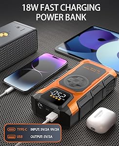 Jump Starter with Air Compressor, 5500A Car Battery Charger Power Jump Box Start 12V Vehicles(Up to 9.0L Gas&7.5L Diesel Engines) Portable Car Booster Jumper Pack Combo150 PSI Tire Inflator