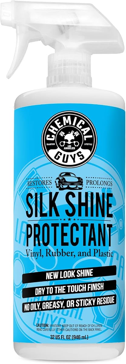 Chemical Guys, Silk Shine Vinyl, Rubber & Trim Satin Dressing, Spray, 32 oz | Dries to a natural satin look with no greasy sling, works indoors and out on dashboards, door panels, bumpers and tires