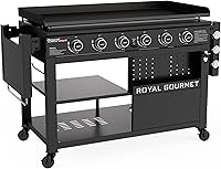 Royal Gourmet GB6000 6-Burner 44-Inch Propane Flat Top Gas Griddle with Folding Side Tables & Storage Shelves, Black