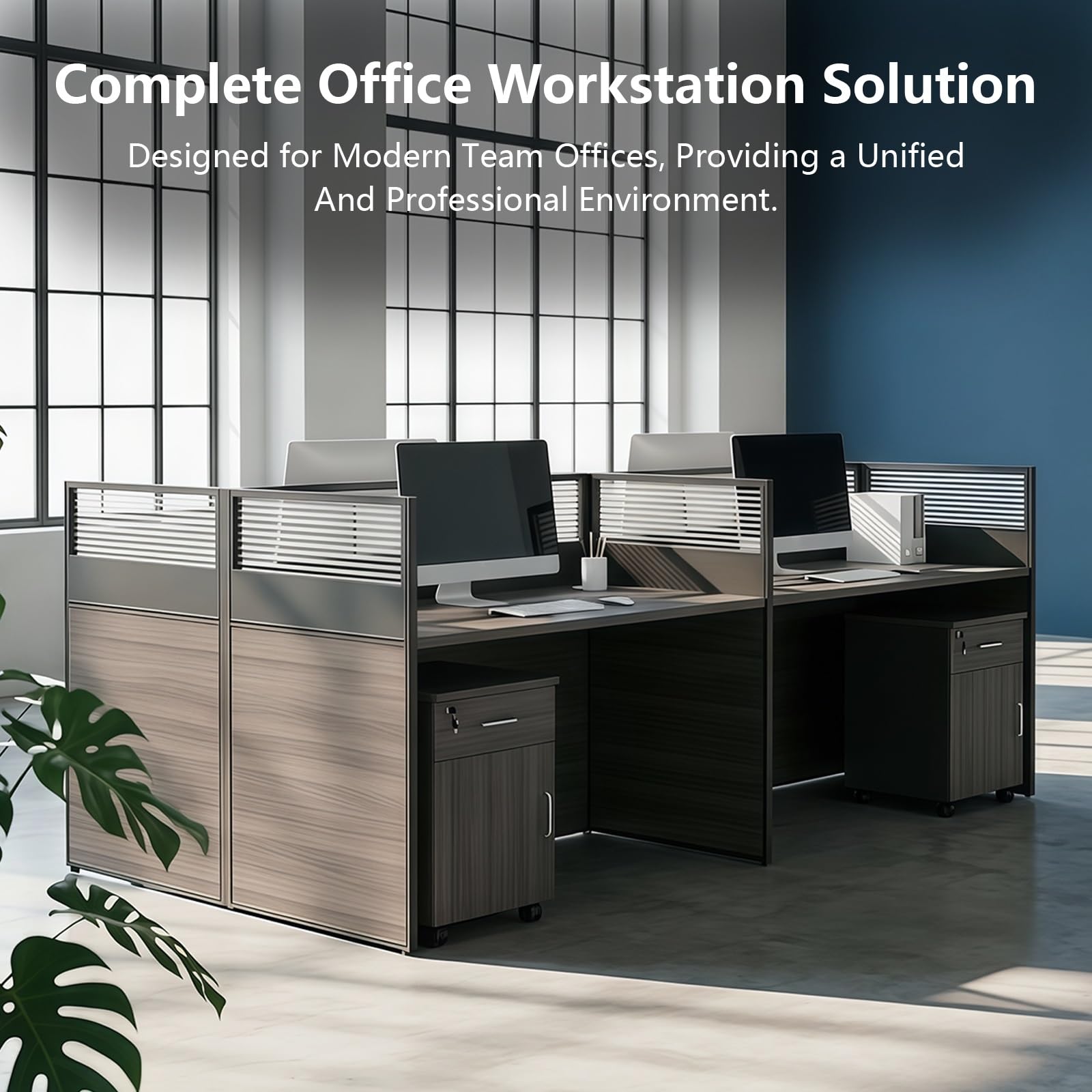 Mesa De Oficina Modular con Paneles Separadores Y Gestión De Cables, Mesa para Ordenador Oficina para Oficinas Abiertas, Call Centers Y Coworking(with Cabinet,D8 Person)